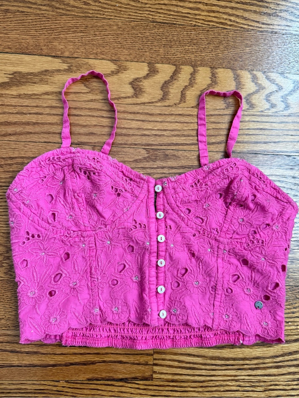 Vintage Abercrombie & Fitch Y2K Hot Pink Eyelet Cami Bustier Babydoll Top S